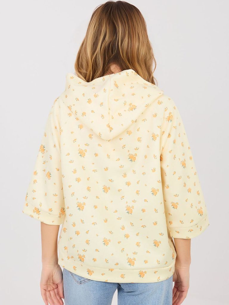 Sweatshirt beige motifs floraux manches 3/4 femme — vue 2