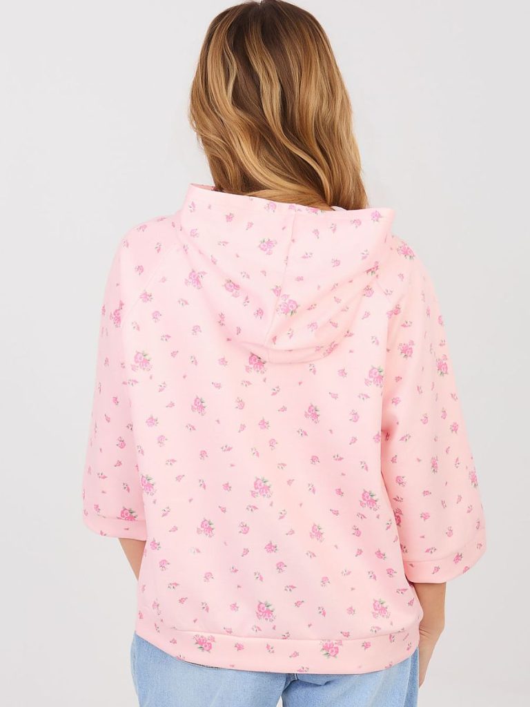 Sweatshirt feminin floral rosé manches 3/4 coupe cintrée — vue 2