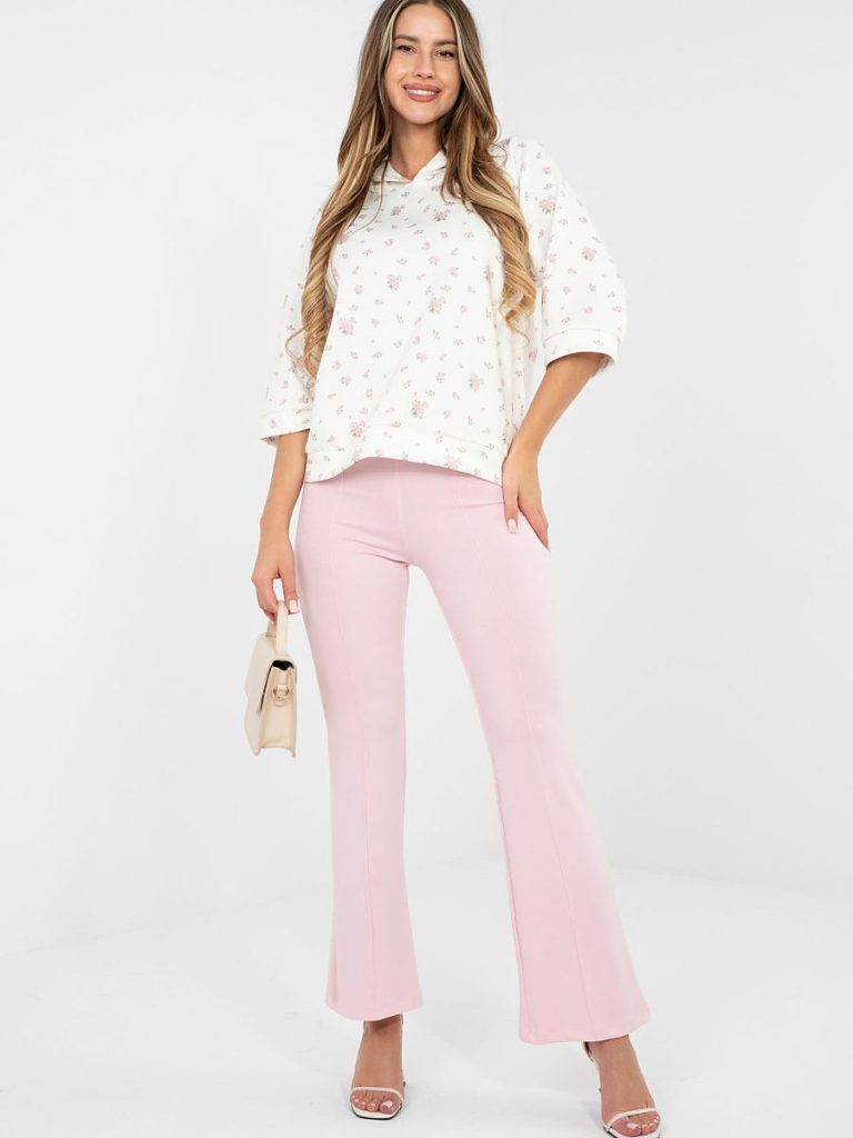 Sweat femme floral manches 3/4 ajustées coupe épurée — vue 1