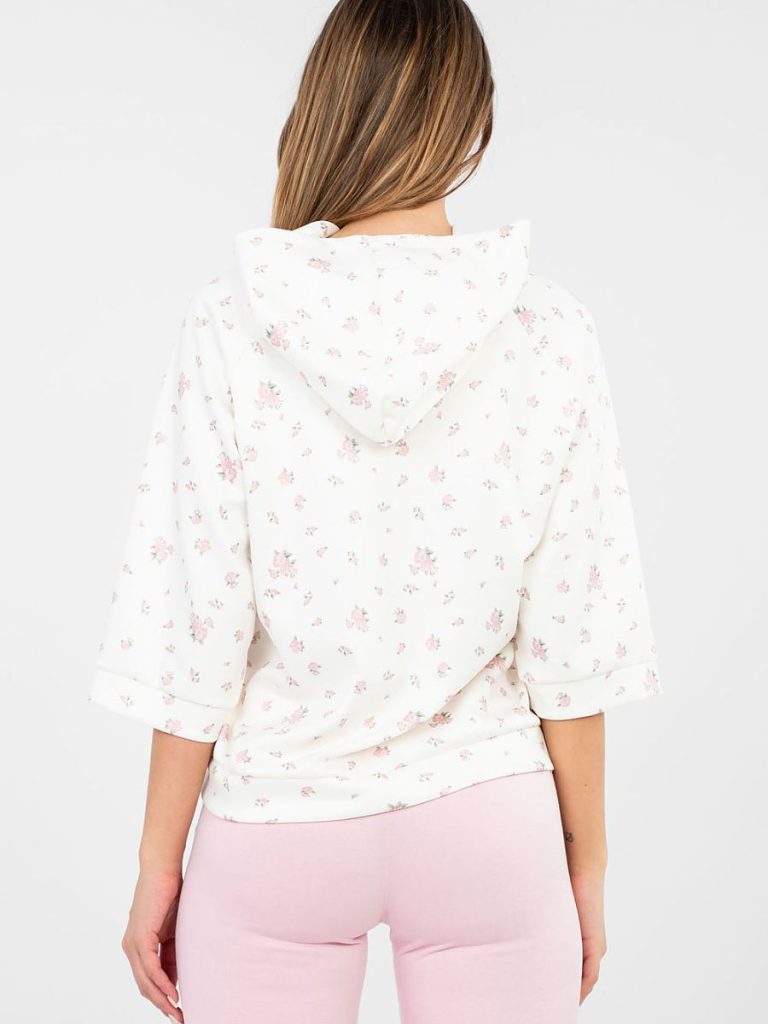 Sweat femme floral manches 3/4 ajustées coupe épurée — vue 2