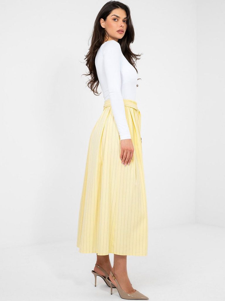 Jupe midi rayée jaune avec taille haute marquée et ceinture amovible — vue 1