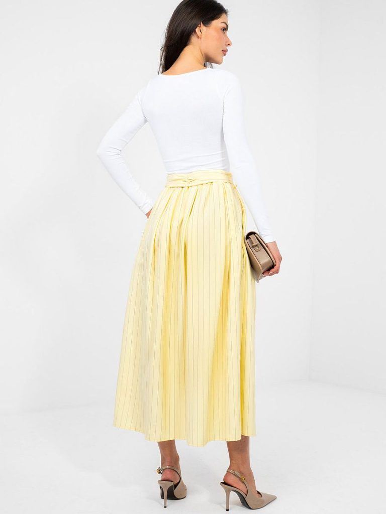 Jupe midi rayée jaune avec taille haute marquée et ceinture amovible — vue 2