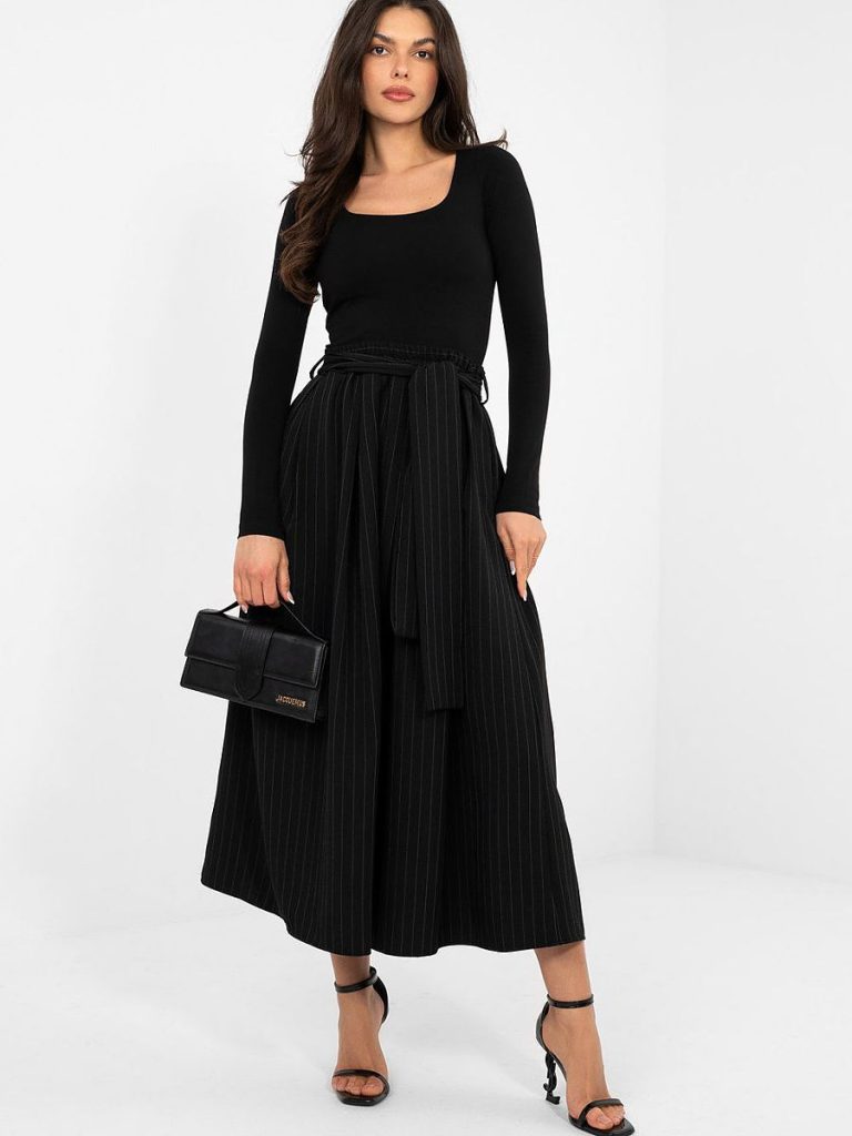 Jupe Élise rayures noir taille haute ceinture amovible