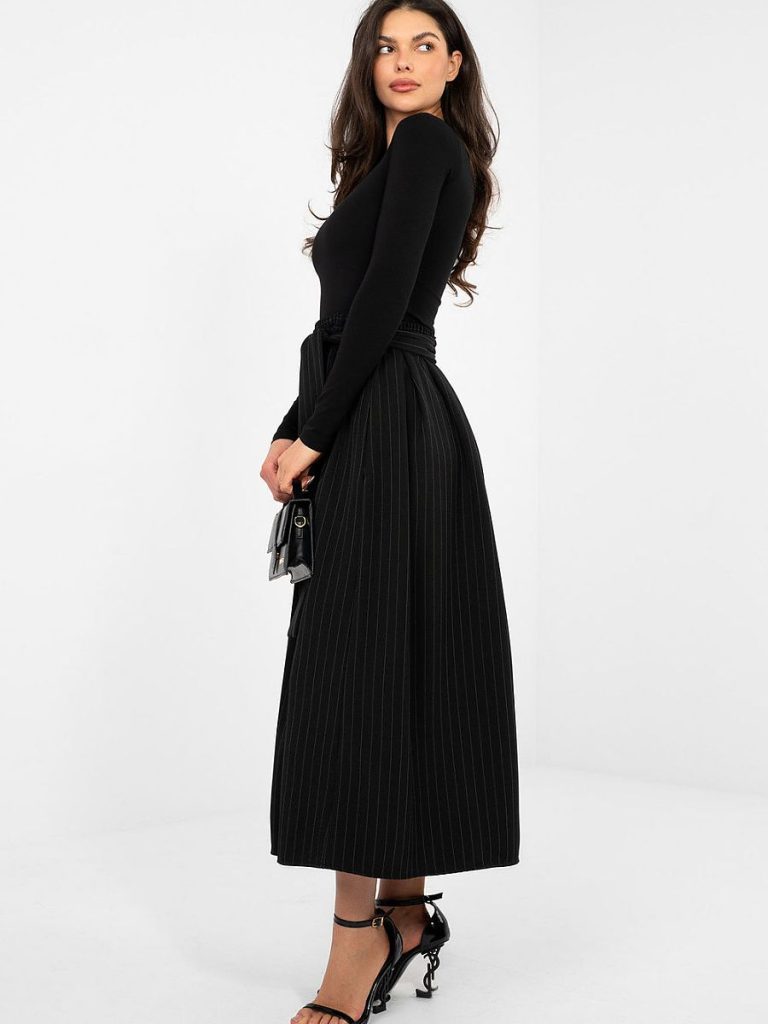 Jupe Élise rayures noir taille haute ceinture amovible — vue 1