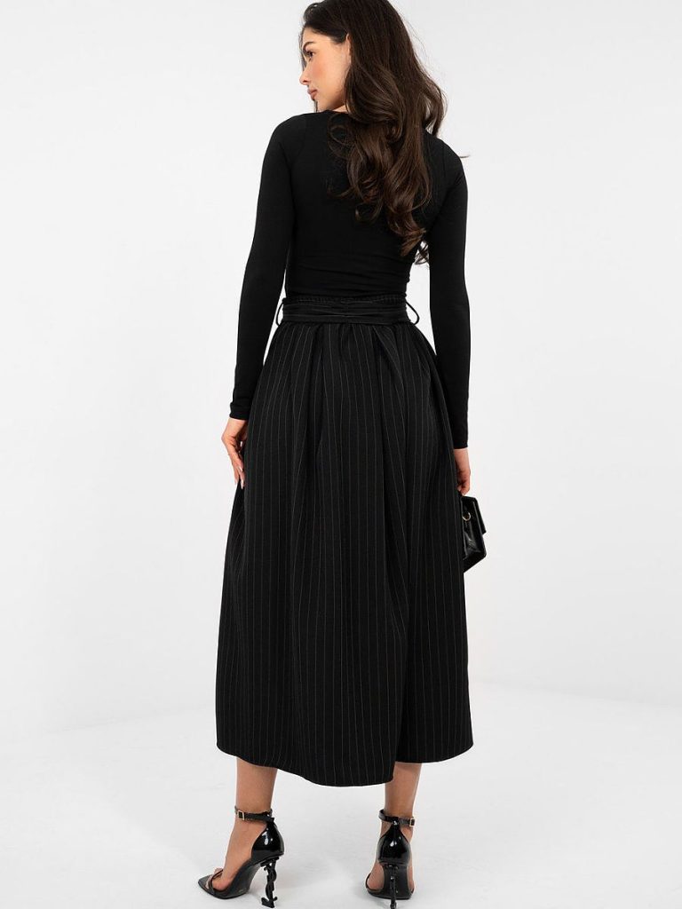 Jupe Élise rayures noir taille haute ceinture amovible — vue 2