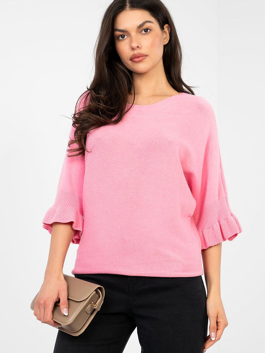 Pull Romantique Volants Rosé