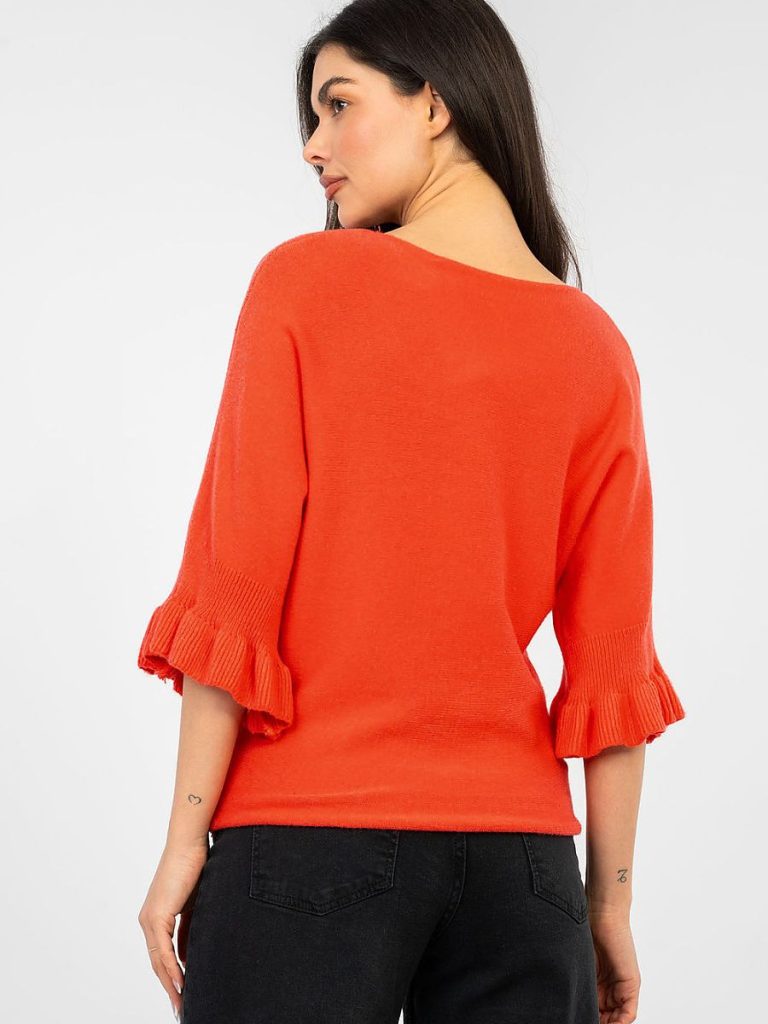 Pull jaune femme manches trois-quarts volants col rond — vue 2
