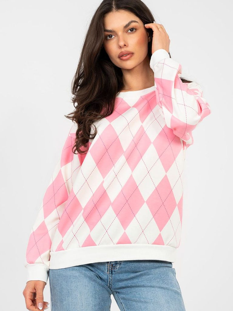 Sweatshirt femme géométrique multicouleur, coupe fluide, manches longues