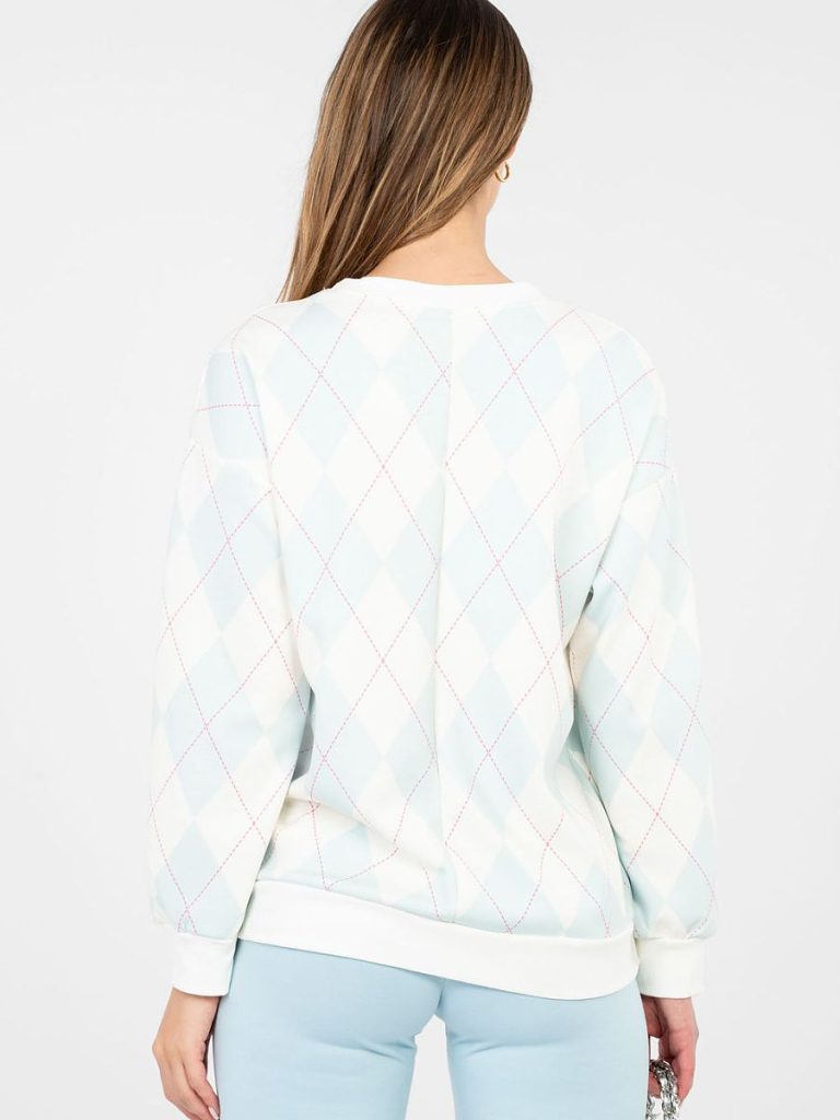 Sweatshirt femme blanc matelassé motif géométrique moderne col rond — vue 2