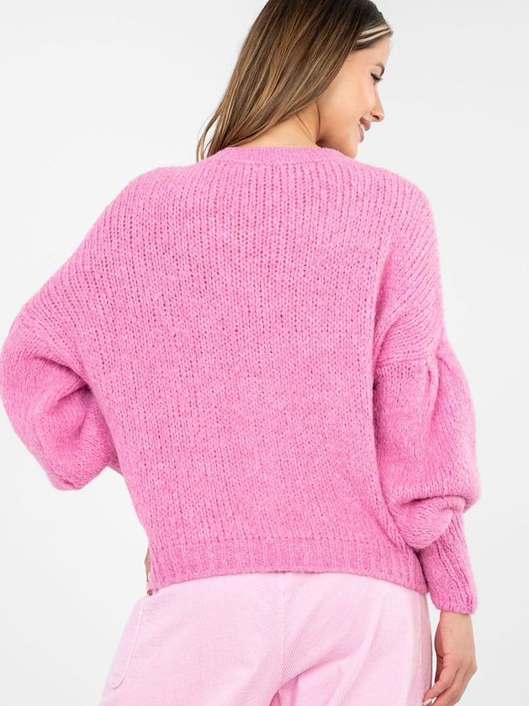 Pull Gabrielle manches bouffantes couleur rosé, coupe ajustée — vue 2
