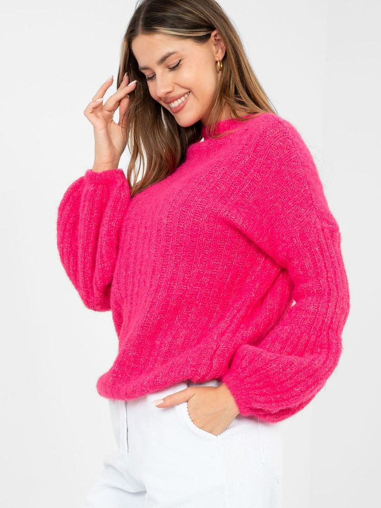 Pull Giulia côtelé rose poudré manches bouffantes col rond — vue 1
