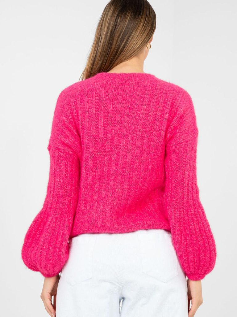 Pull Giulia côtelé rose poudré manches bouffantes col rond — vue 2