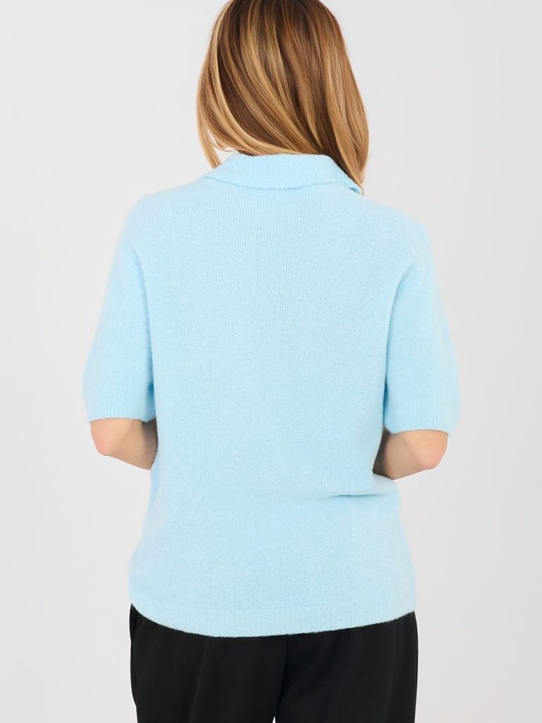 Pull polo femme bleu manches courtes coupe flatteuse — vue 2