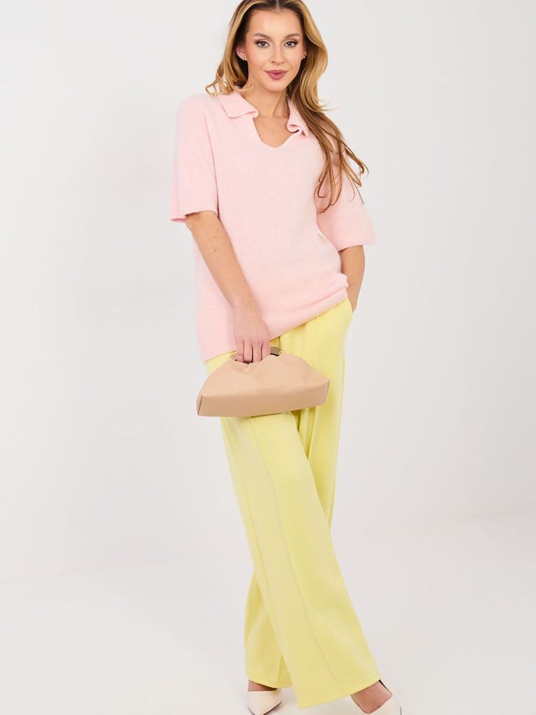 Pull polo femme manches courtes rosé poudré, col structuré affinant — vue 1