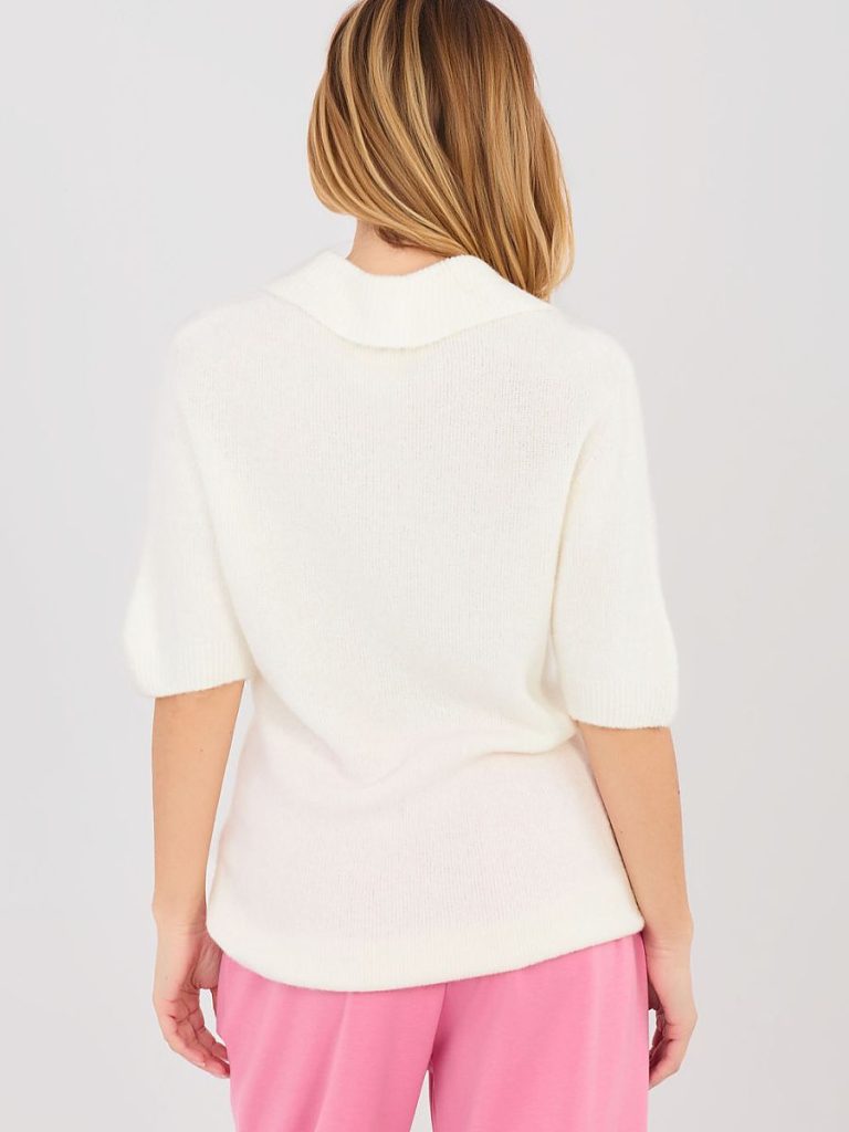 Pull polo Alix beige manches courtes, coupe épurée, col classique — vue 2