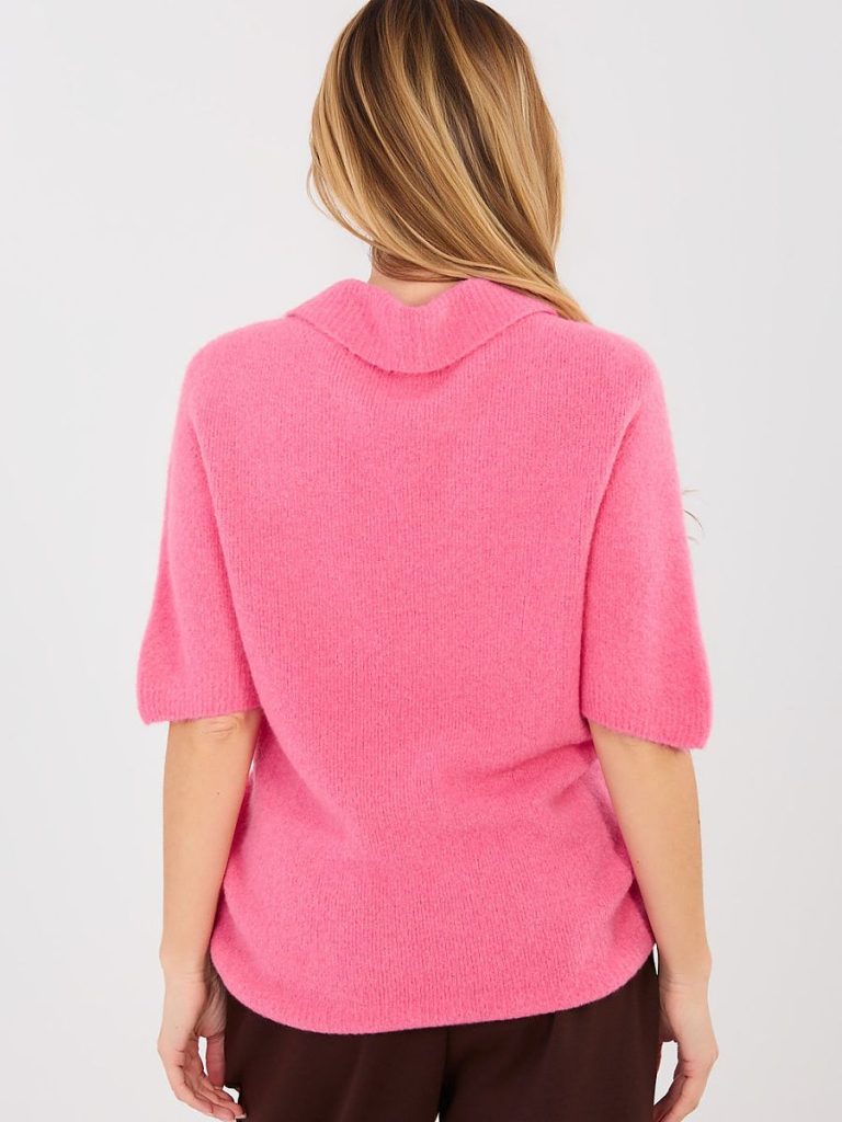 Pull polo Camille rose, manches courtes, coupe longueur standard — vue 2