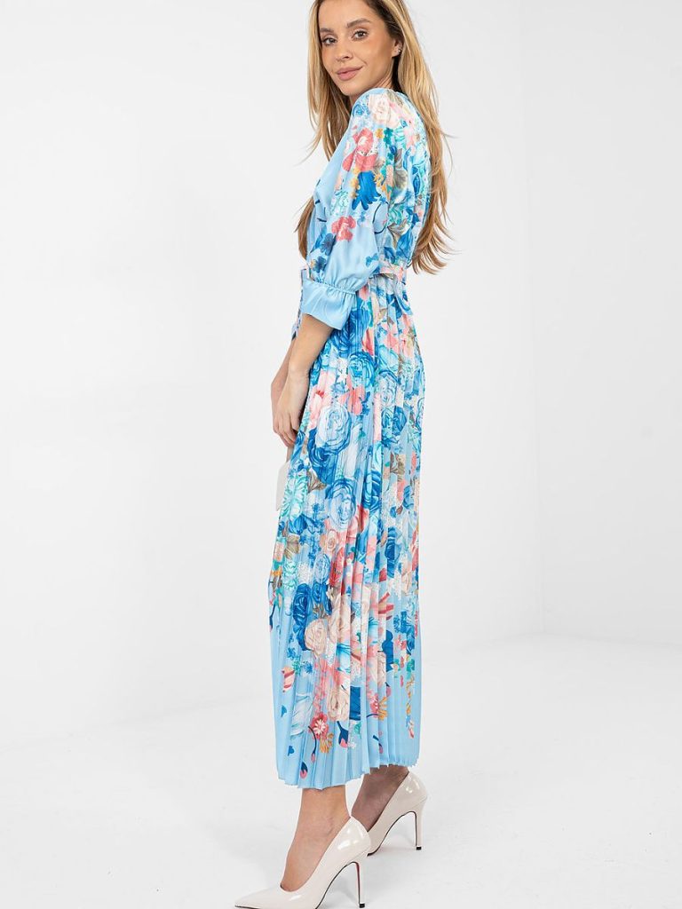 Robe été multicouleur motif floral, décolleté cache-cœur, volants manches 3/4 — vue 1