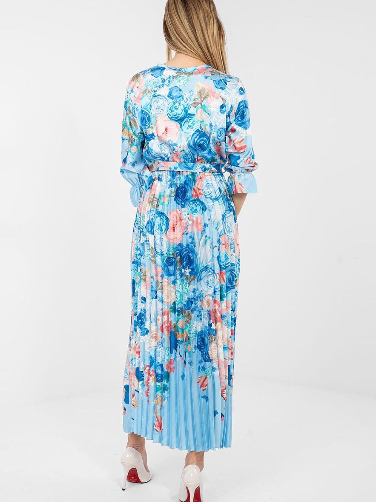 Robe été multicouleur motif floral, décolleté cache-cœur, volants manches 3/4 — vue 2