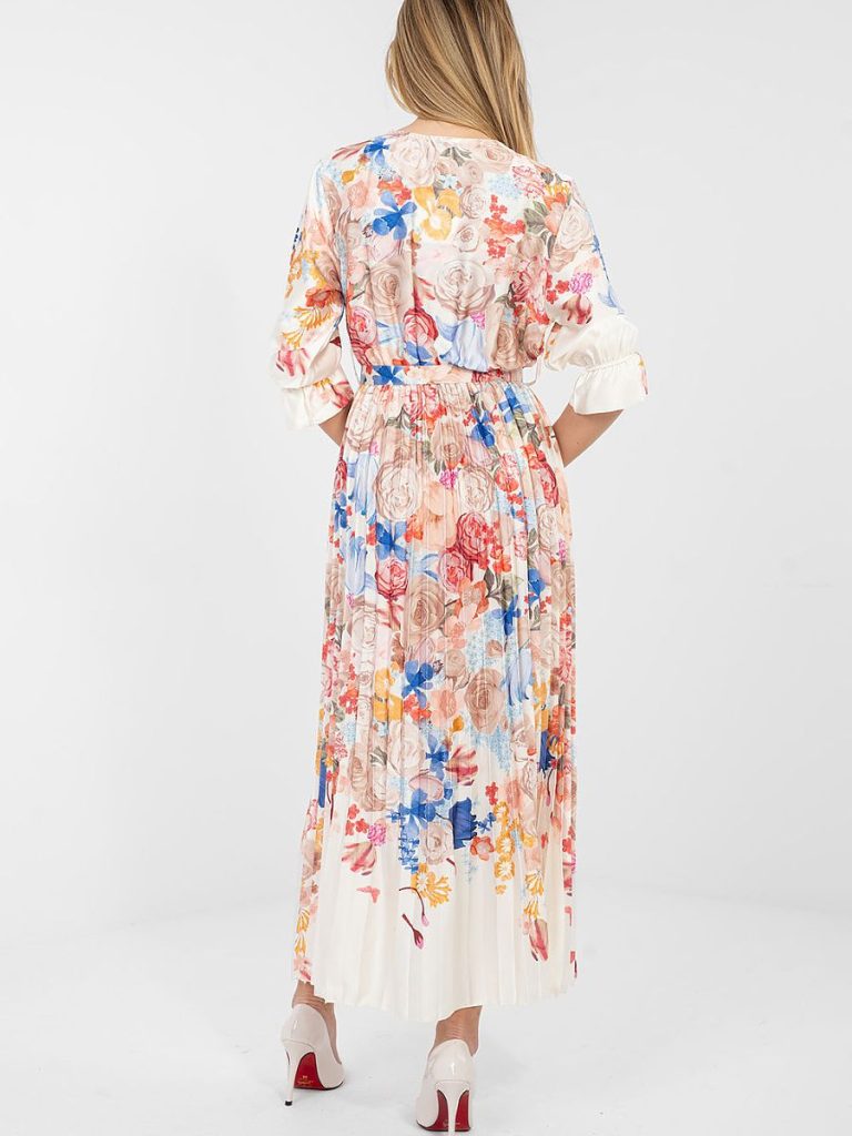Robe maxi fleurs romantique avec décolleté cache-cœur et manches volantées — vue 2