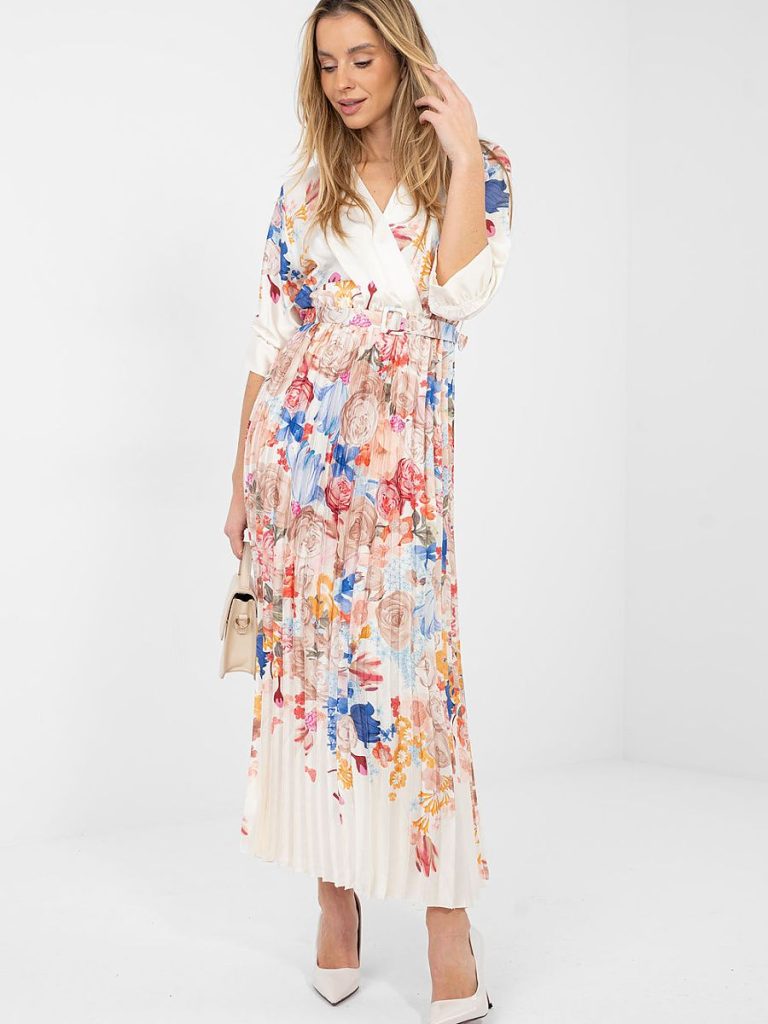 Robe maxi fleurs romantique avec décolleté cache-cœur et manches volantées — vue 3