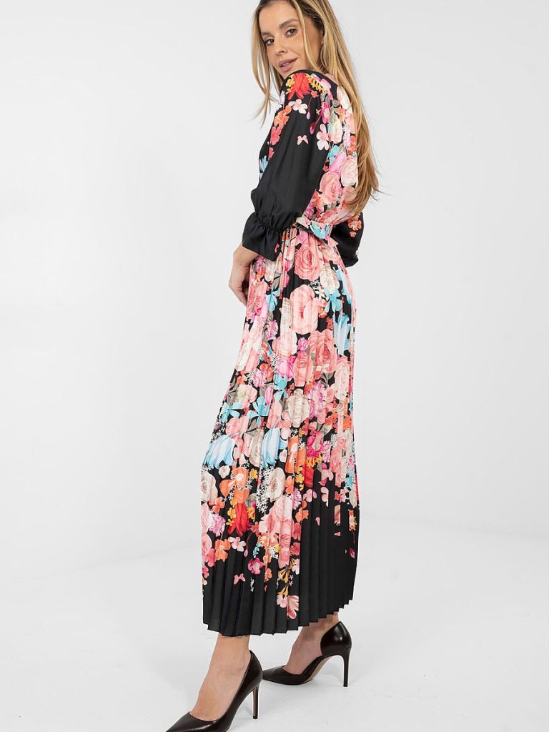 Robe maxi fleurie multicolore avec volants romantiques et ceinture intégrée — vue 1