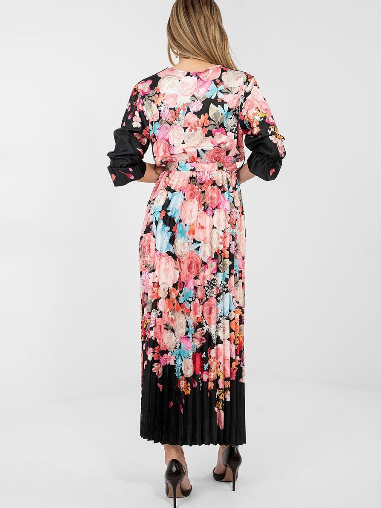Robe maxi fleurie multicolore avec volants romantiques et ceinture intégrée — vue 2