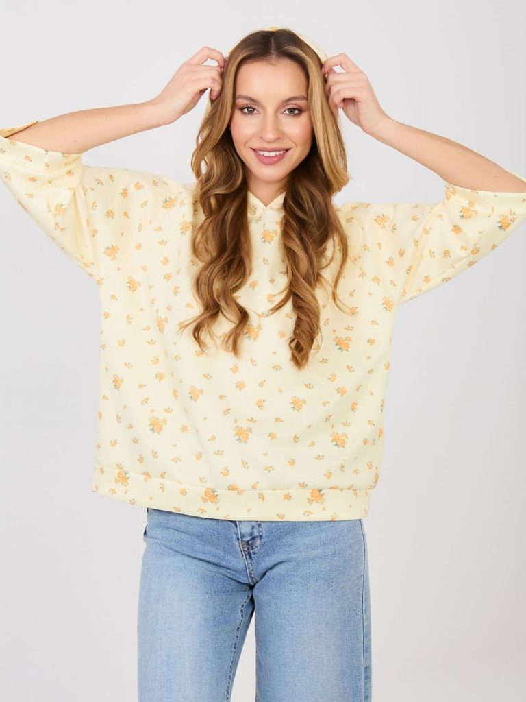 Sweatshirt beige motifs floraux manches 3/4 femme — vue 3