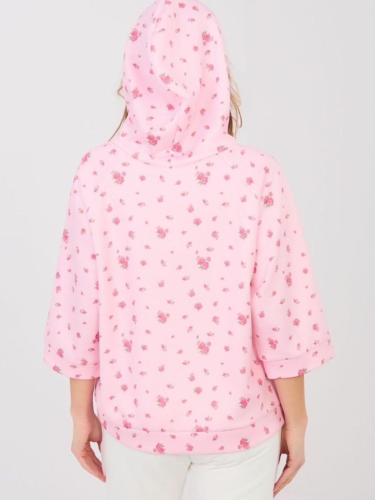 Sweat-shirt feminin rose avec motifs florales et manches 3/4 — vue 3