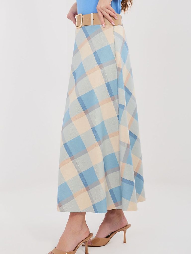 Jupe maxi carreaux multicouleur, ceinture amovible, coupe évasée femme — vue 1