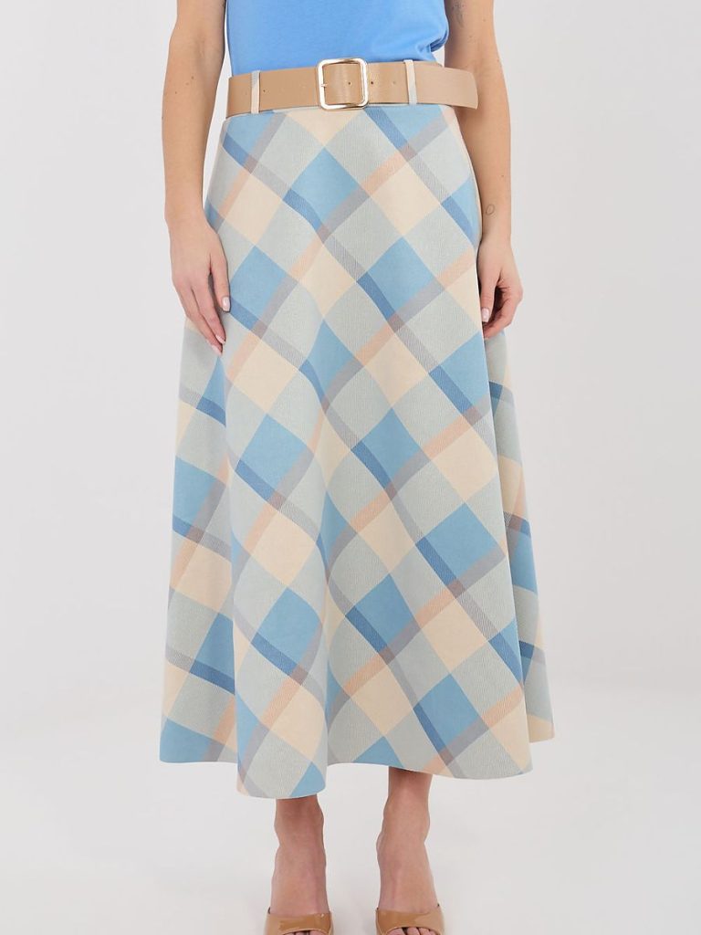 Jupe maxi carreaux multicouleur, ceinture amovible, coupe évasée femme — vue 2
