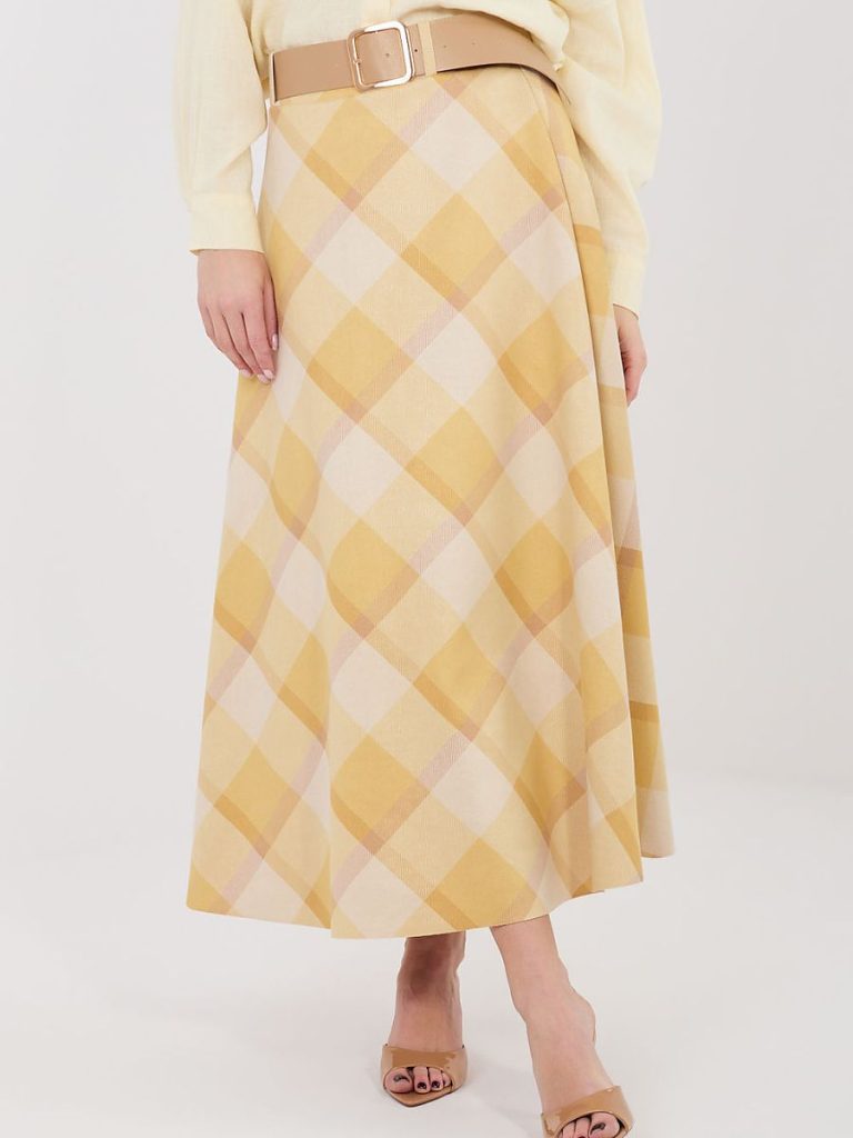 Jupe maxi carreaux motif multicolore avec ceinture détachable — vue 1