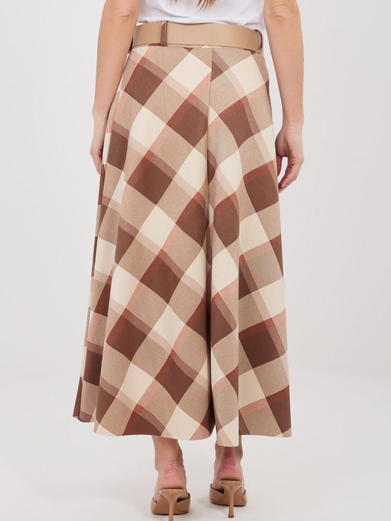 Jupe maxi carreaux multicouleur avec ceinture structurante et coupe évasée — vue 2