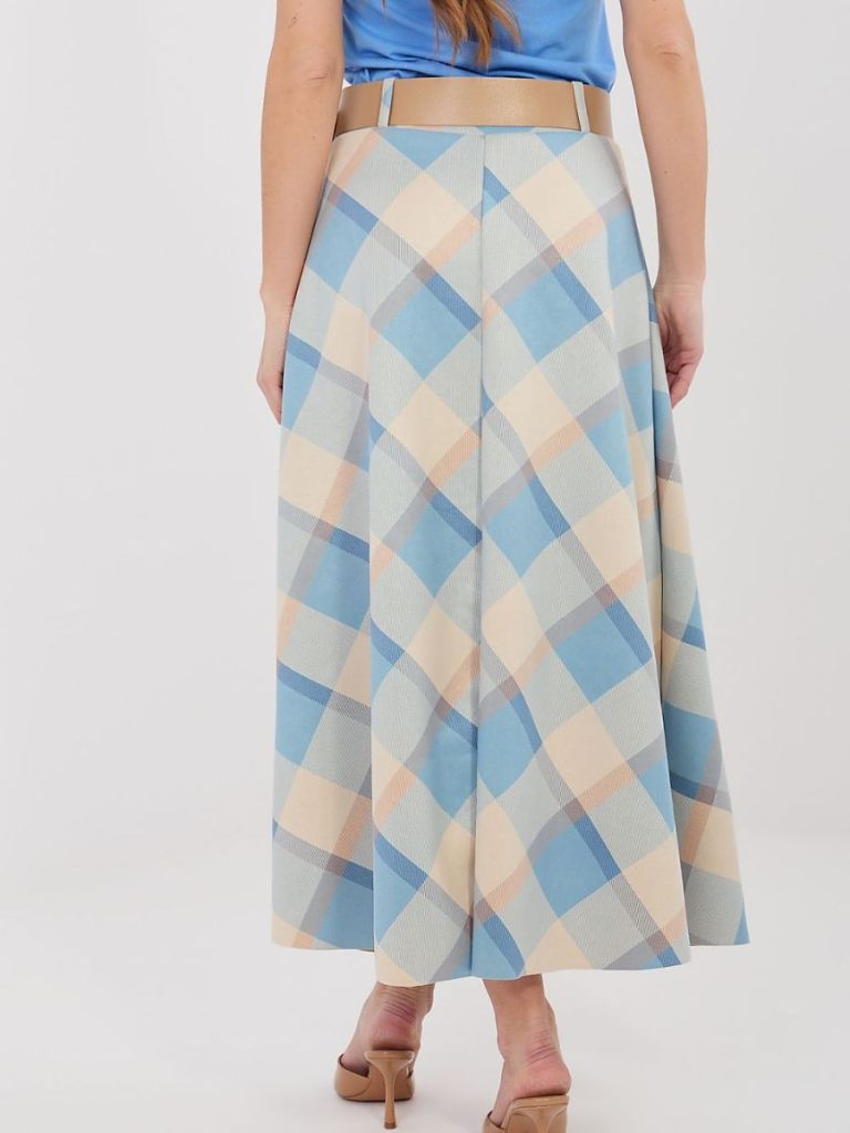 Jupe maxi carreaux multicouleur, ceinture amovible, coupe évasée femme — vue 3