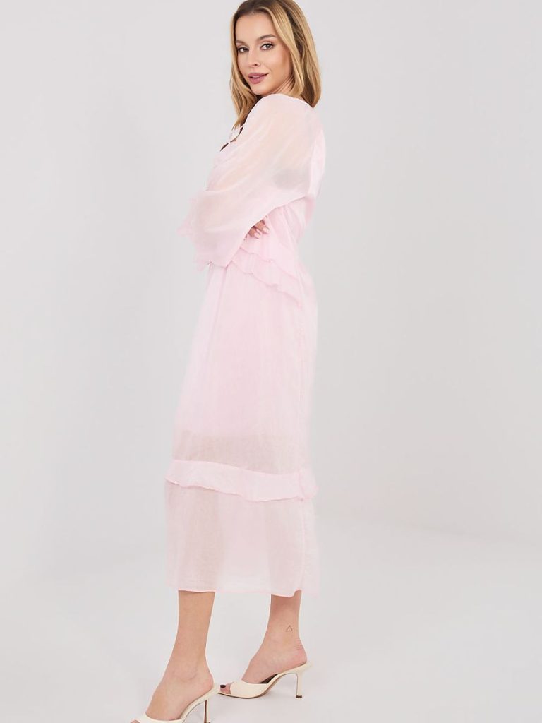 Robe Léa midi bohème rosé, manches bouffantes, viscose fluide — vue 2