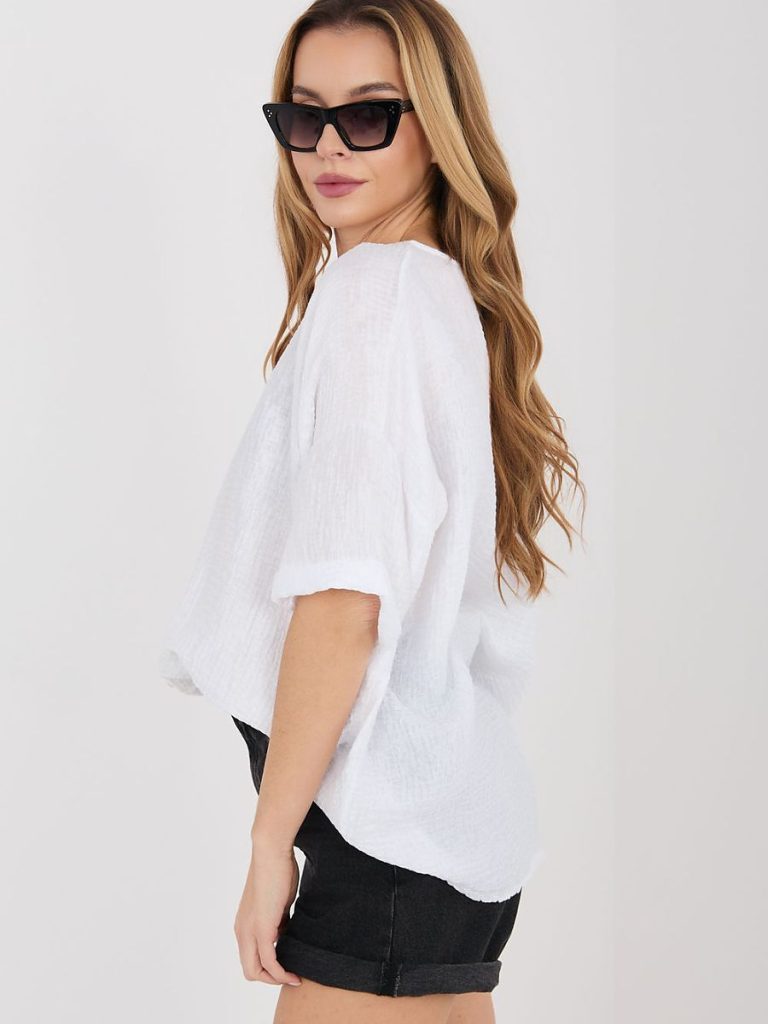 Chemise blanche manches courtes encolure V viscose nylon pour femme — vue 1