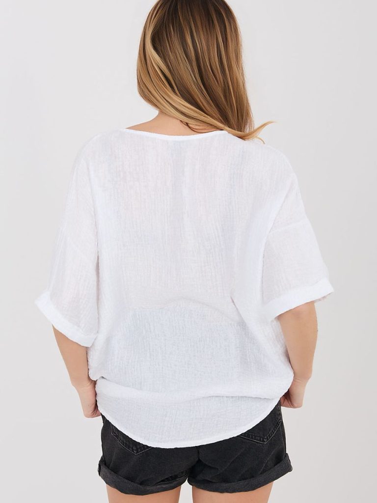 Chemise blanche manches courtes encolure V viscose nylon pour femme — vue 2