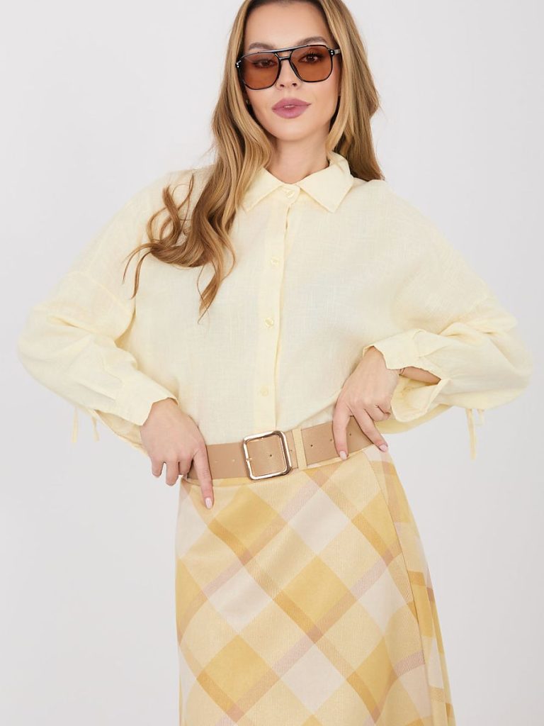Chemise Éliane beige lin coton lyocell, col classique femme — vue 1