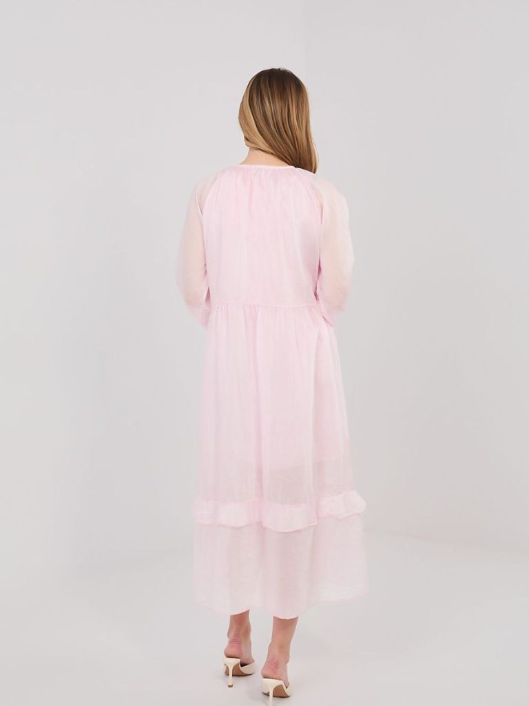 Robe Léa midi bohème rosé, manches bouffantes, viscose fluide — vue 3
