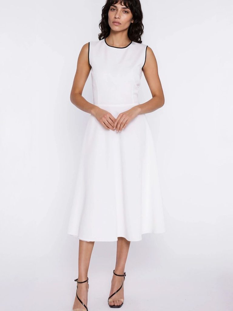 Robe Émilie blanche fluide, coupe épurée, matière douce pour femme — vue 3