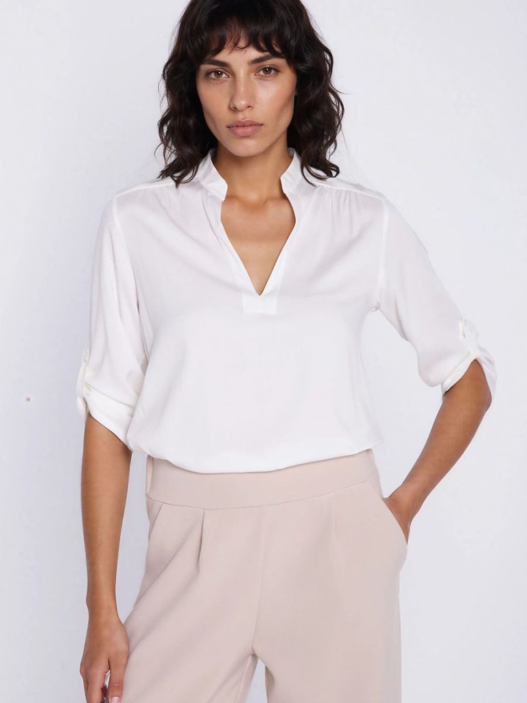 Chemisier blanc femme coupe épurée minimaliste