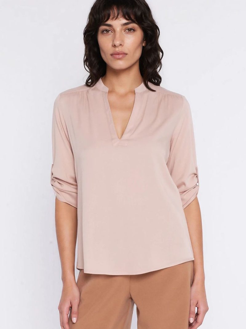 Chemisier femme ajusté col classique manches longues coton lin — vue 3