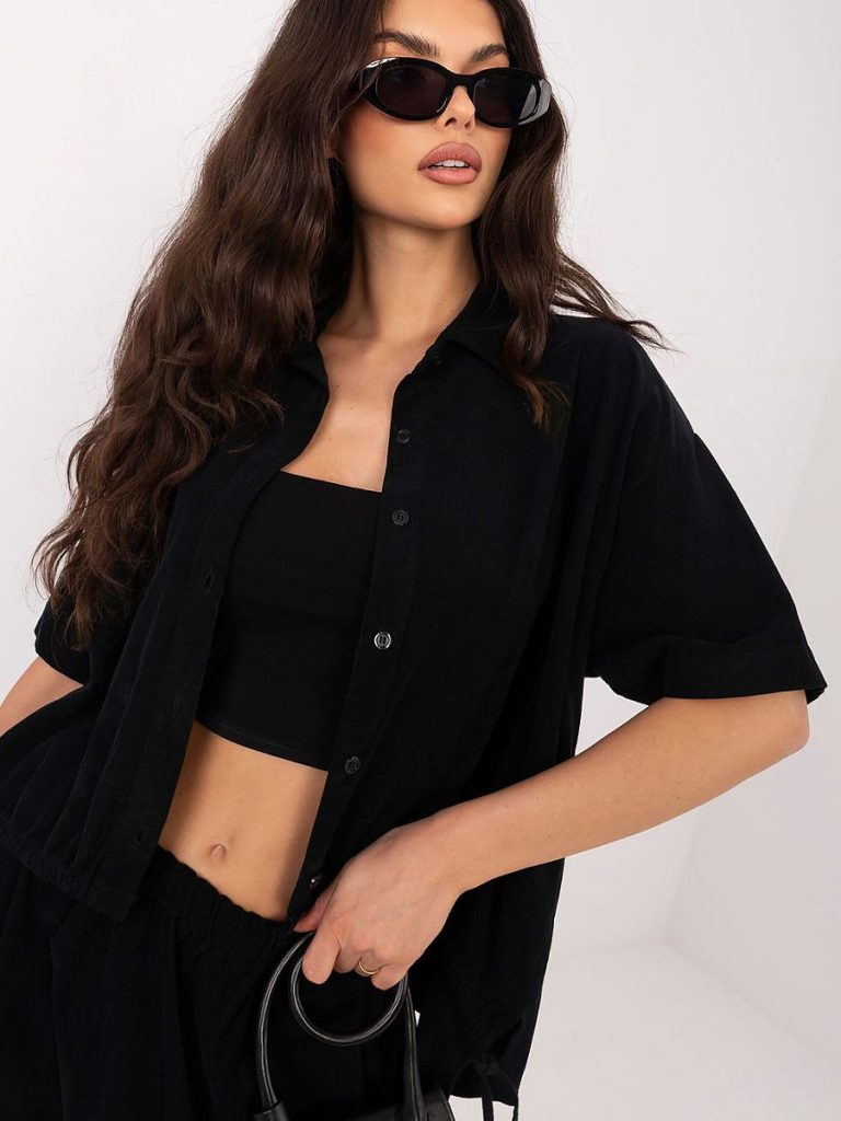 Chemise manches courtes lin-coton, coupe cintrée, détails boutons nacre — vue 3
