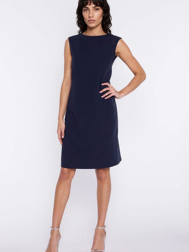 Robe Léa bleu sans manches avec fente asymétrique à l'épaule — vue 1