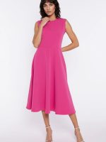 Robe Éva sans manches, coupe cintrée évasée, décolleté rond