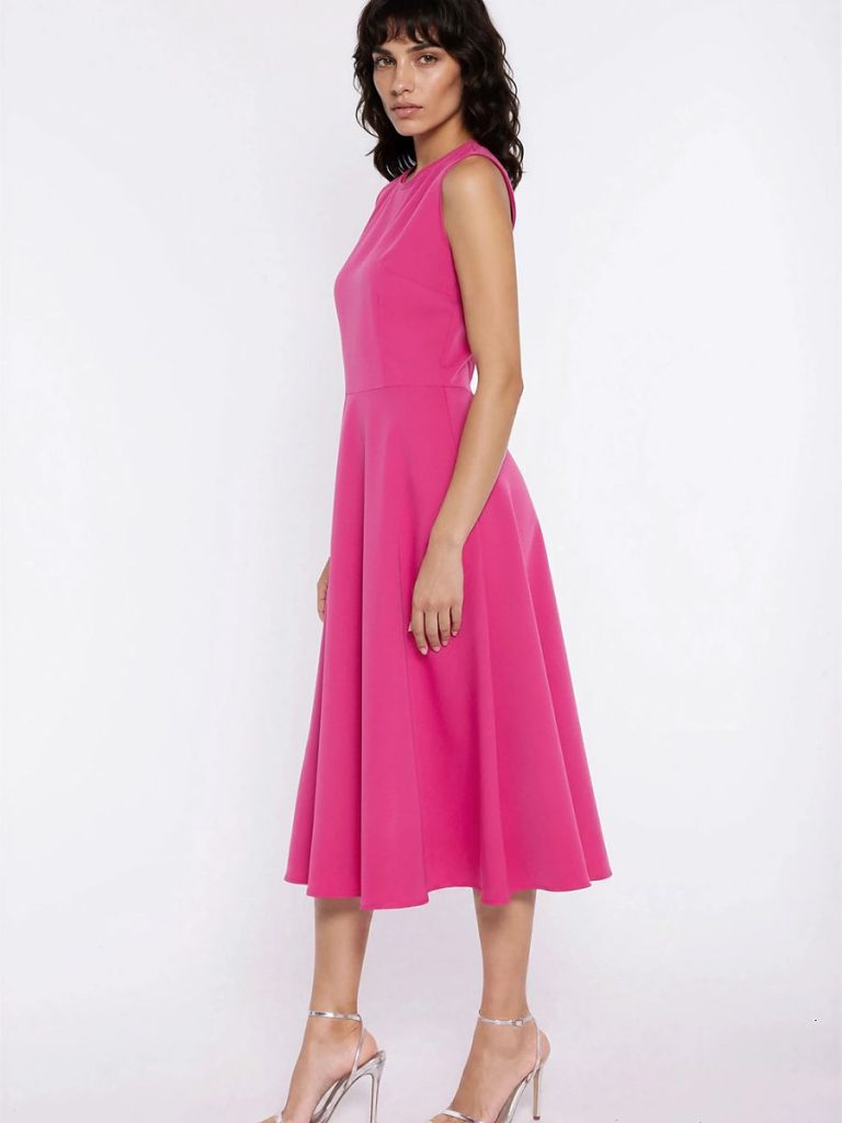 Robe Éva sans manches rosé, cintrée à la taille avec bas évasé — vue 1