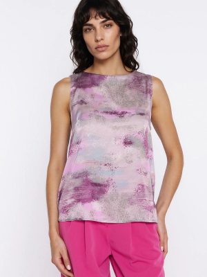 Tunique sans manches motifs fleuris col bateau relaxed fit — vue 1