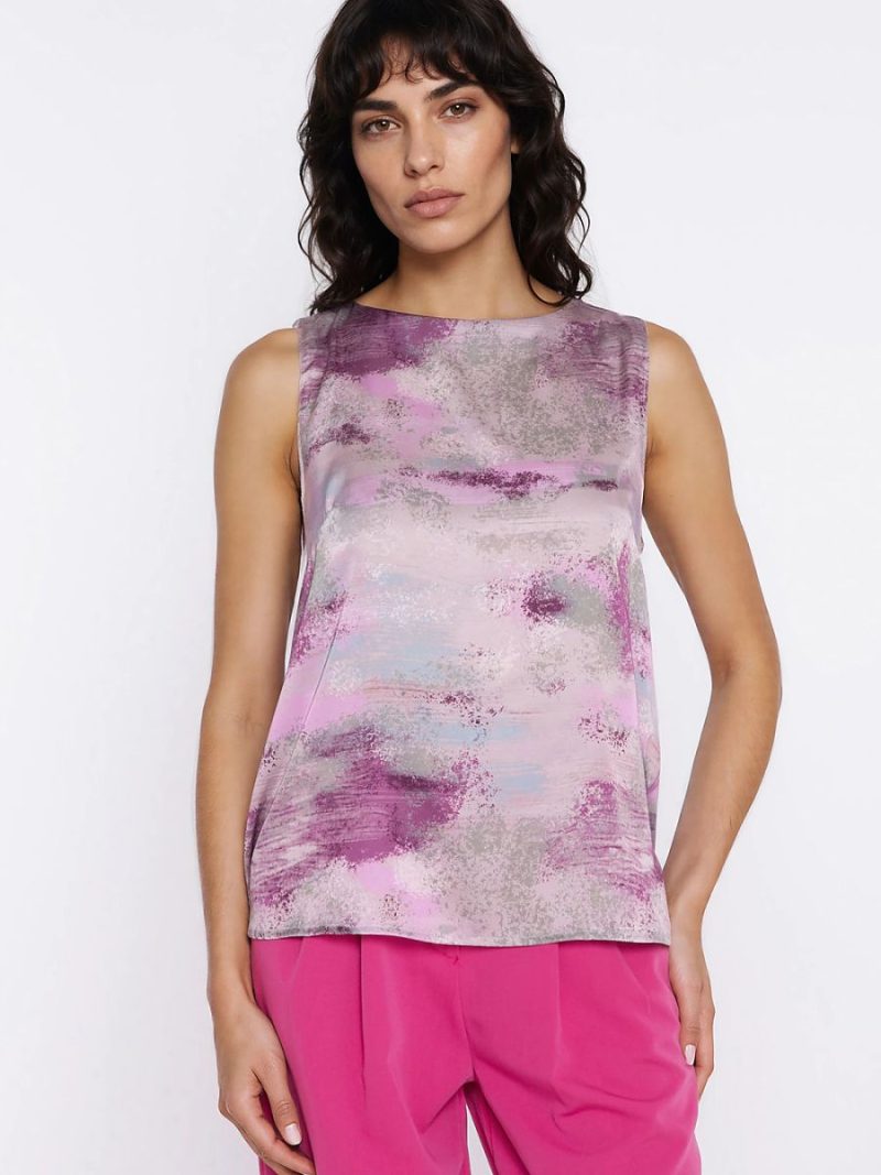 Tunique sans manches motifs fleuris col bateau relaxed fit — vue 1