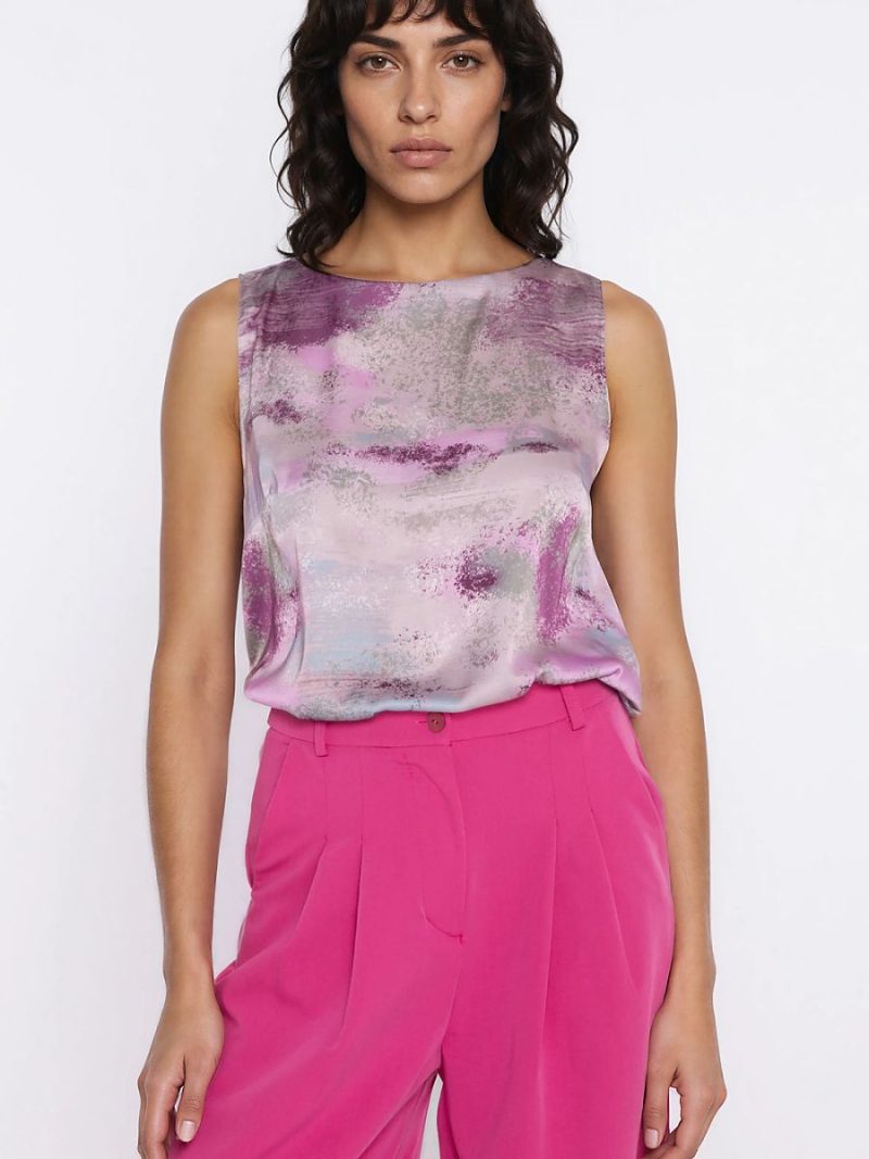 Tunique sans manches motifs fleuris col bateau relaxed fit — vue 3