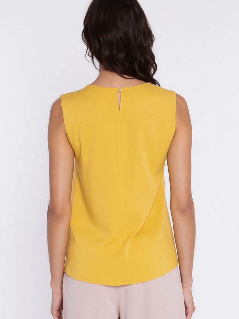 Tunique jaune sans manches col V en viscose fluide, coupe régulière — vue 2