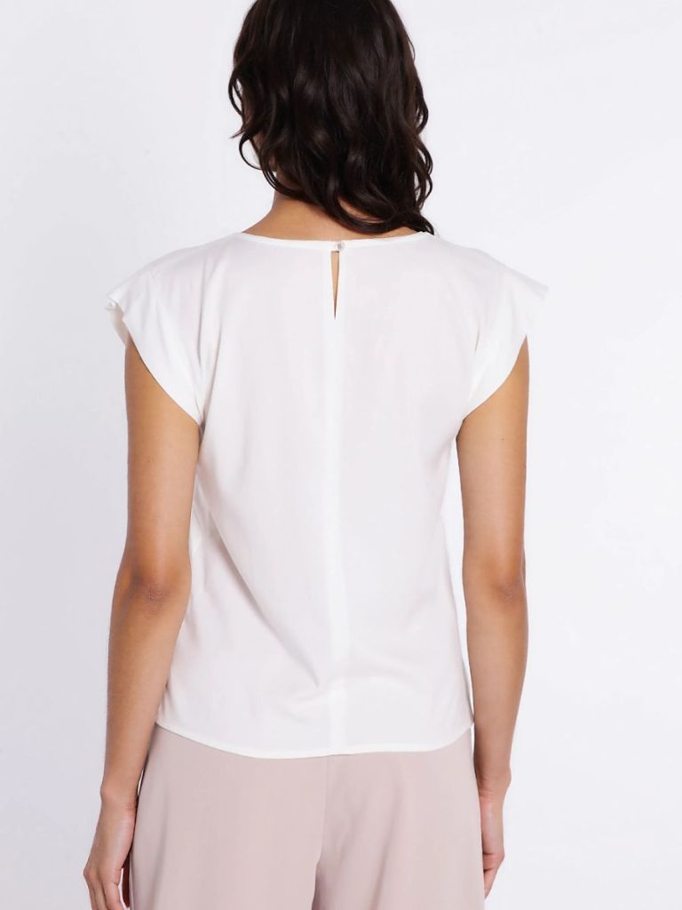 Chemisier blanc femme manches kimono viscose légère encolure ronde — vue 2